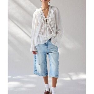 Kimchi Blue mona sheer clip dot White Ruffle Tunic Top